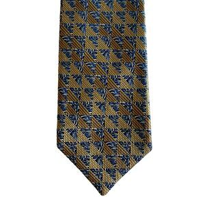 JHANE BARNES Men's 100% Silk Repp Tie Stripe w/Triangles Gold/Blue 59" x 3.5"